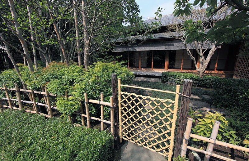 Bamboo garden fence with gate