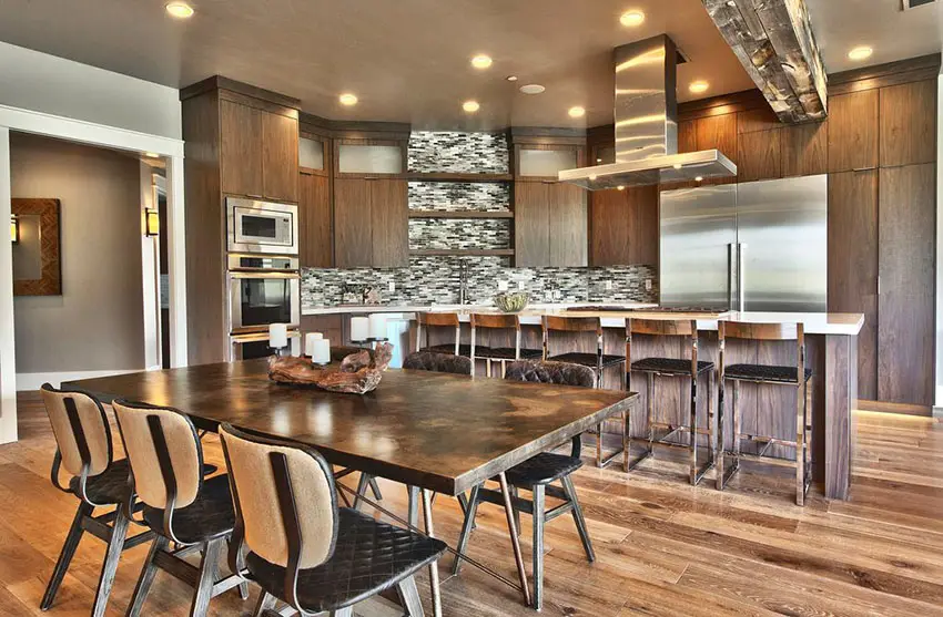 Contemporary kitchen with natural earth tone design and large island