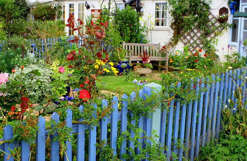 Garden picket fence painted blue