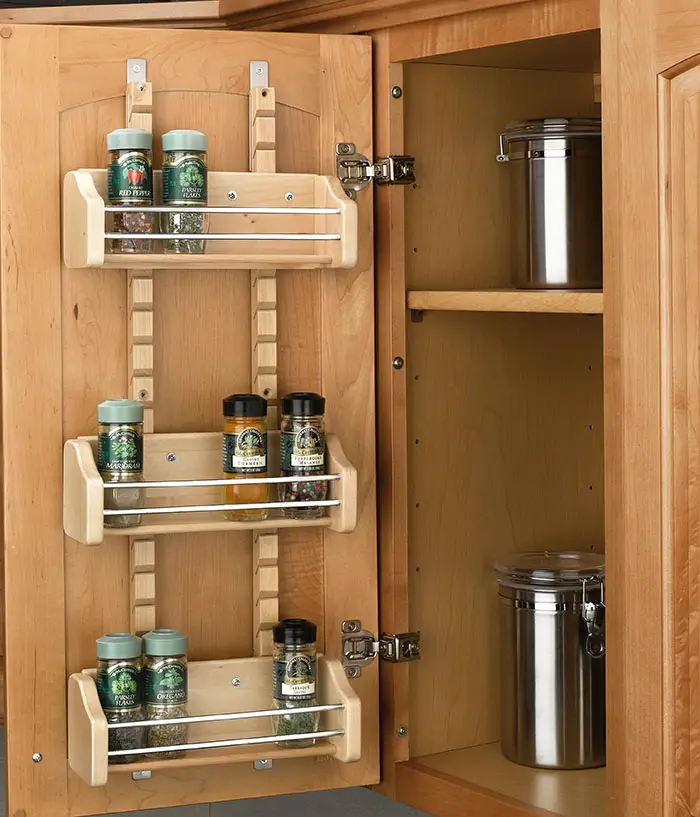 Kitchen cabinet adjustable door mounted spice rack