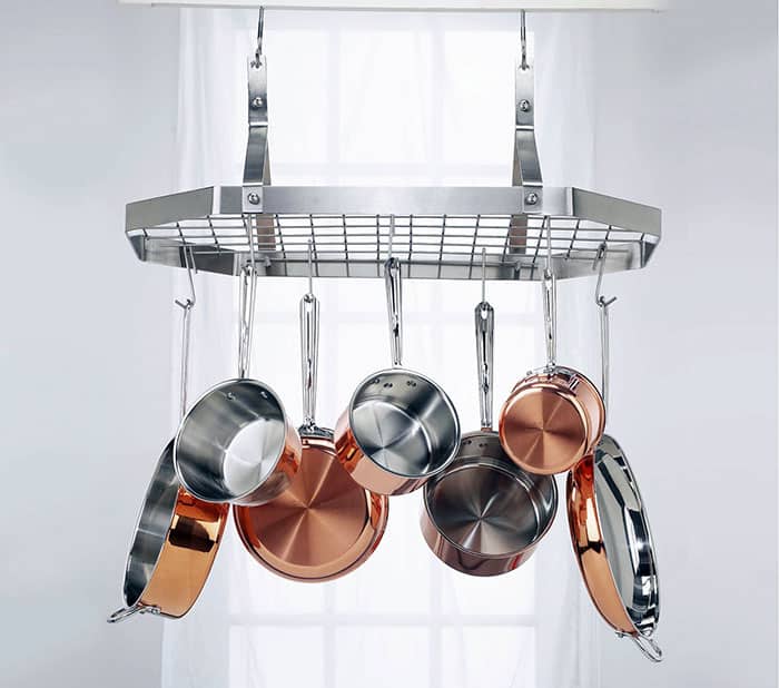 Metal octagonal hanging rack for kitchen pots