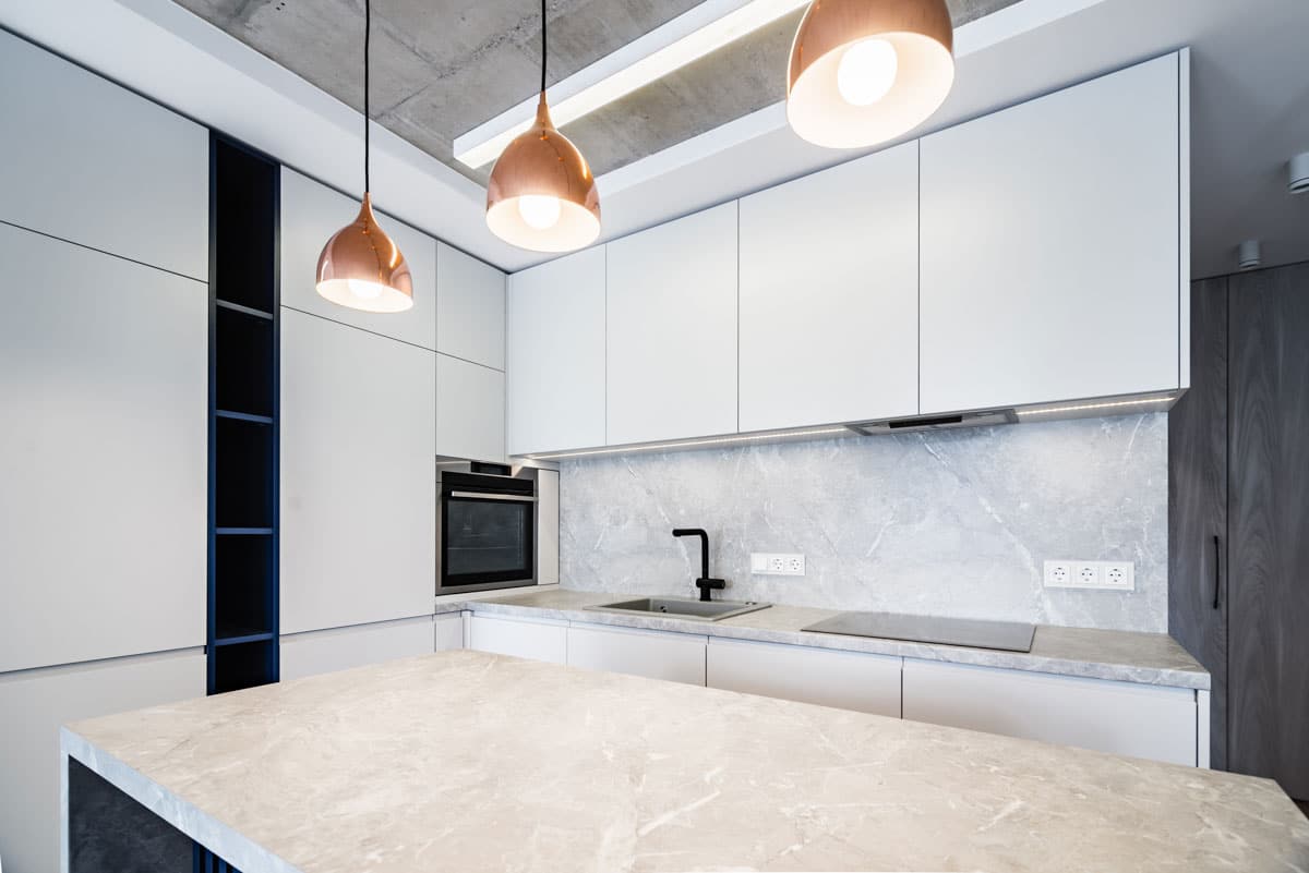 modern kitchen with countertops backsplash cabinets