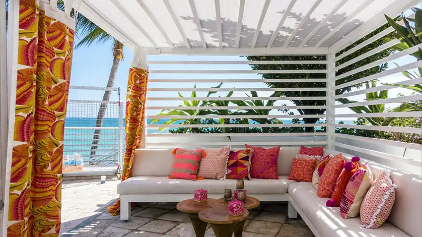 Ocean cabana with orange decor
