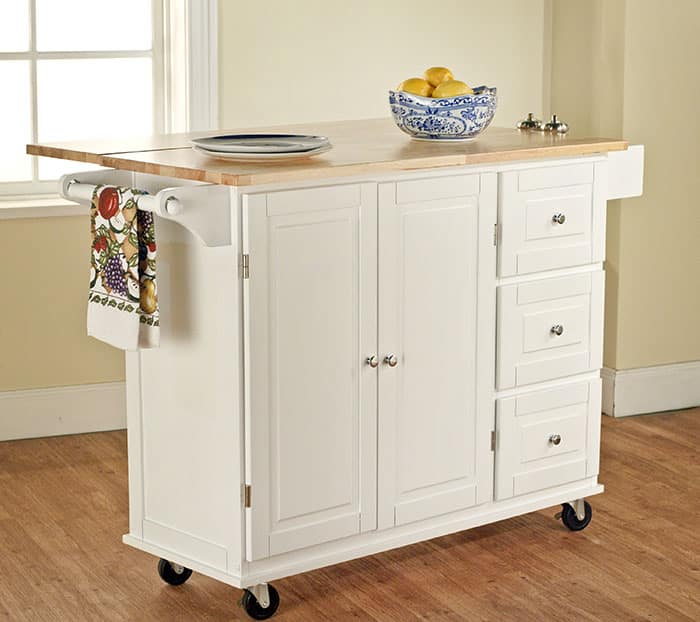 Portable kitchen island with wood countertop