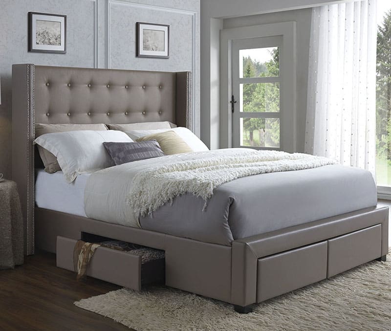 Storage bed with tufted headboard