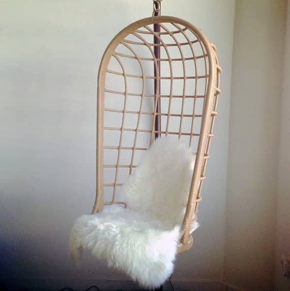 Vintage hanging chair with faux fur