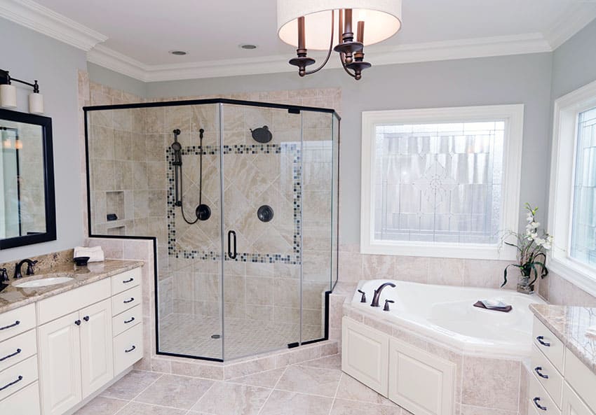 Bathroom with framed shower door