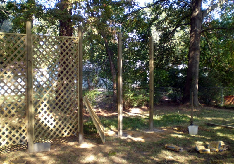 Building lattice fence in backyard