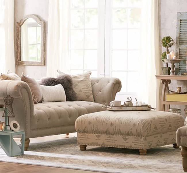 Button tufted sofa matching the room decor