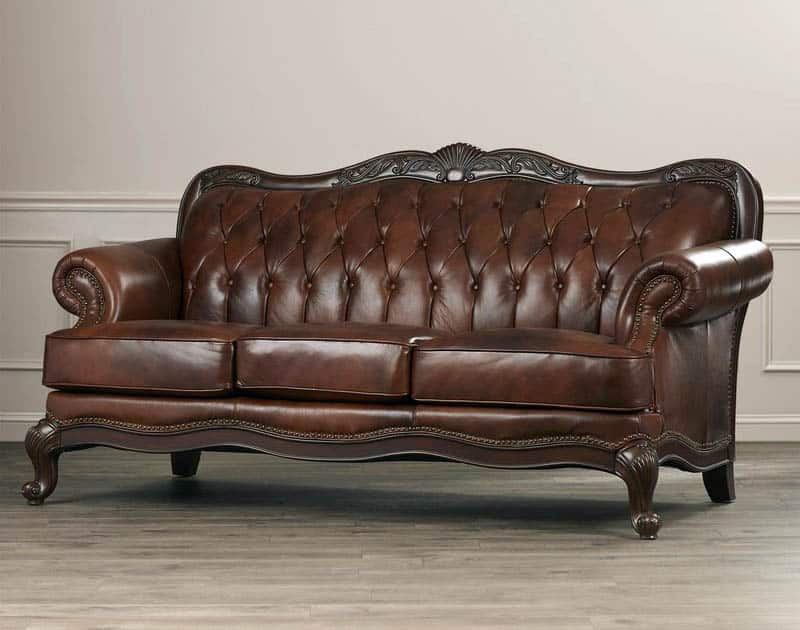 cabriole-leg-brown-leather-sofa