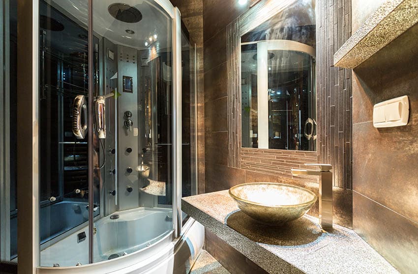 Contemporary bathroom with round shower door