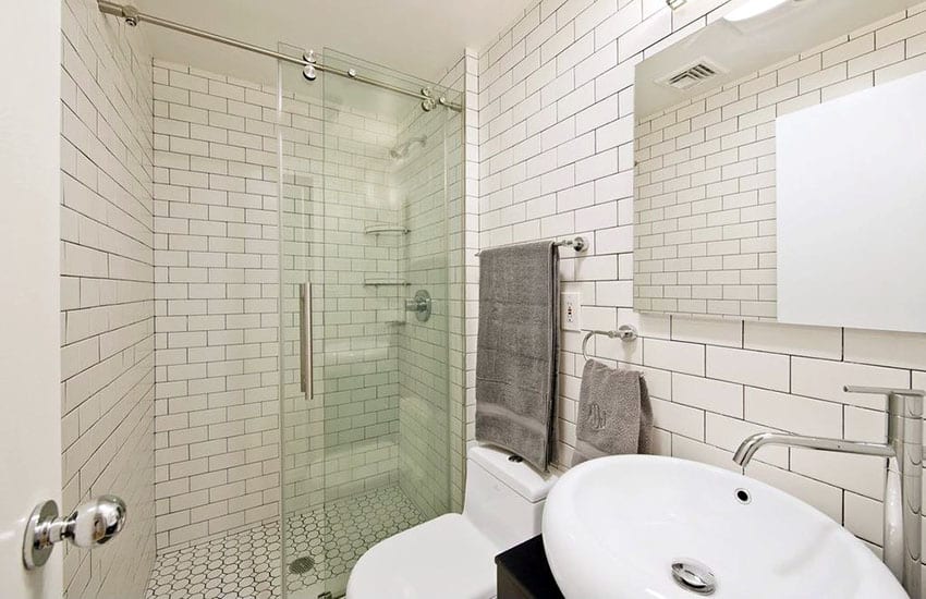 Contemporary bathroom with sliding shower door