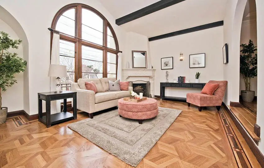Contemporary living room with parquet laminate floors