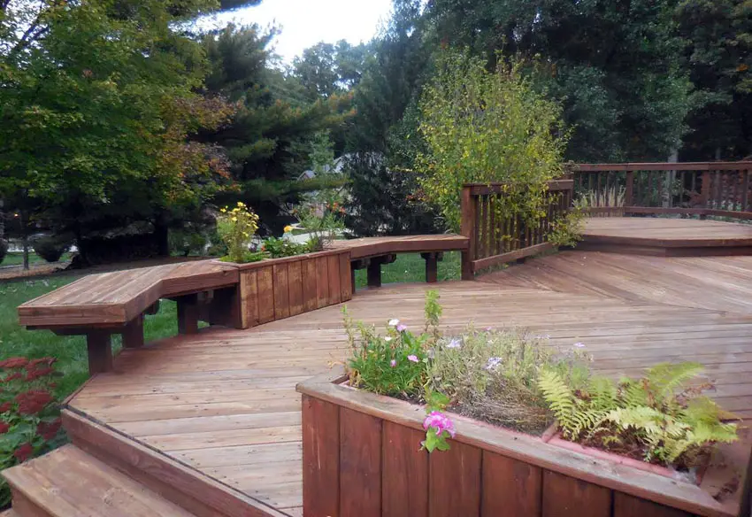 Custom wood deck with built in flower boxes