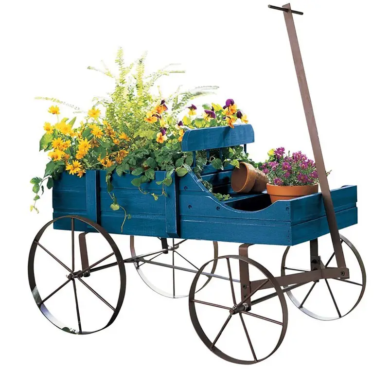 Decorative garden wagon flower box planter