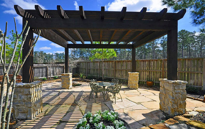 Pergola with sandstone flooring