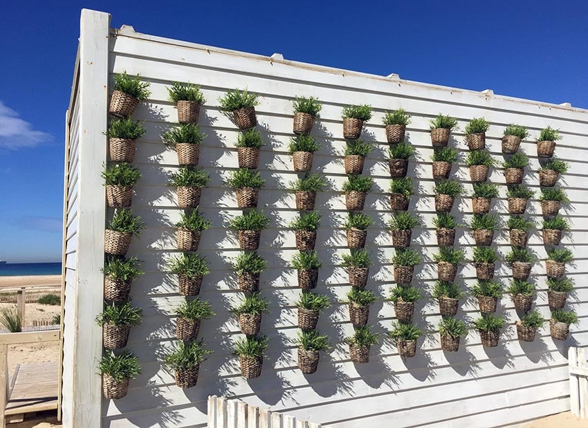 Garden on fence in pots