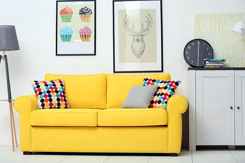 Living room with yellow color couch