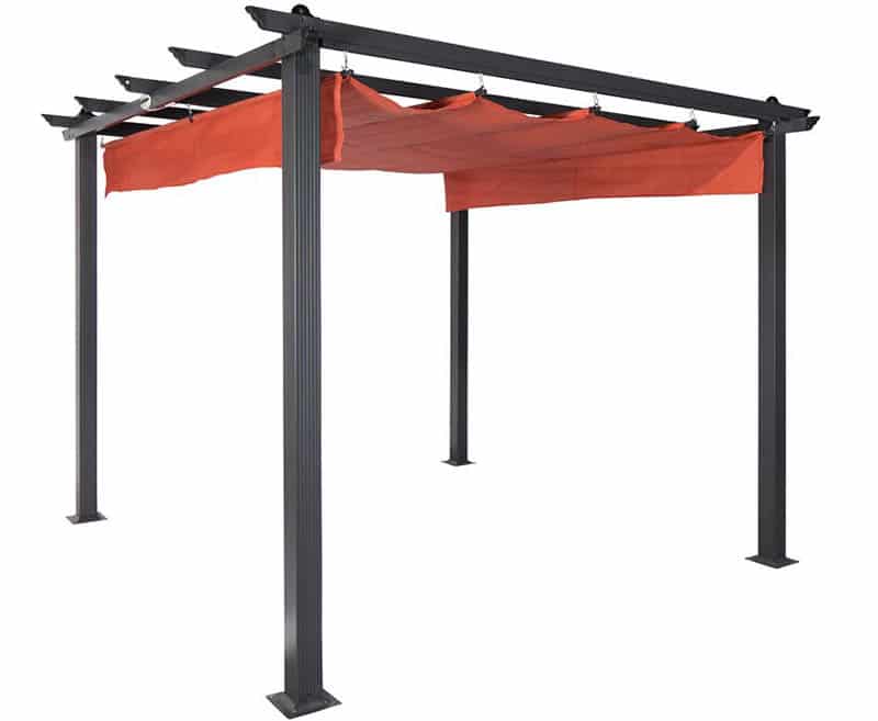 Metal material pergola with retractable canopy