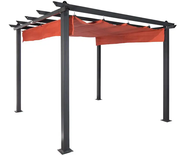 Metal pergola with retractable canopy