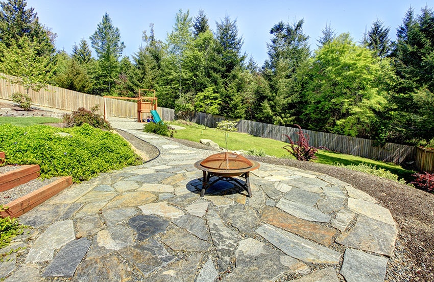 flagstone patio ideas with fire pit