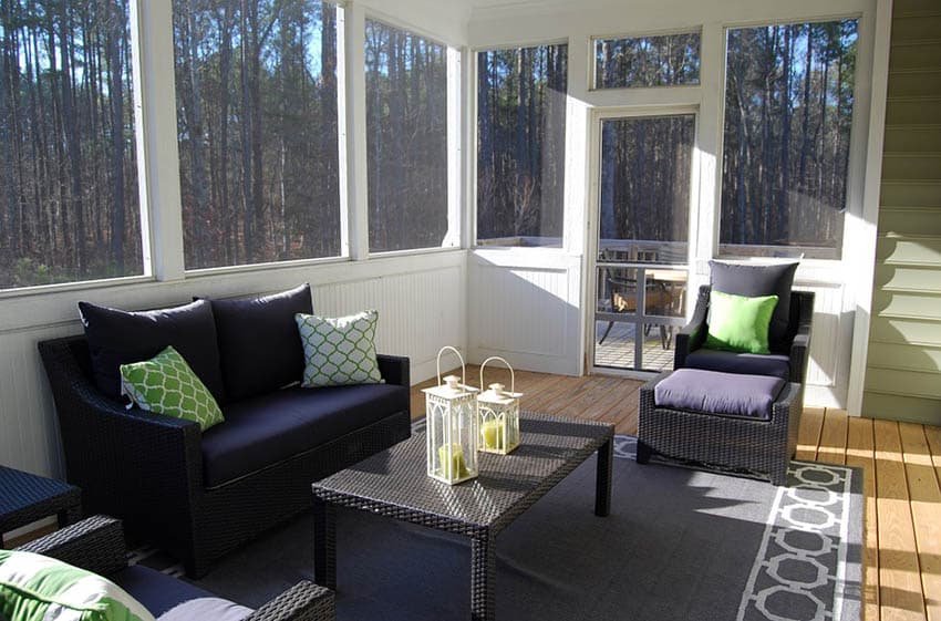 Sunroom addition with white wainscoting