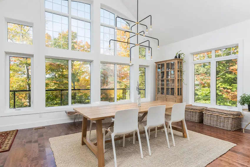 4 season sunroom with dining room and high ceilings