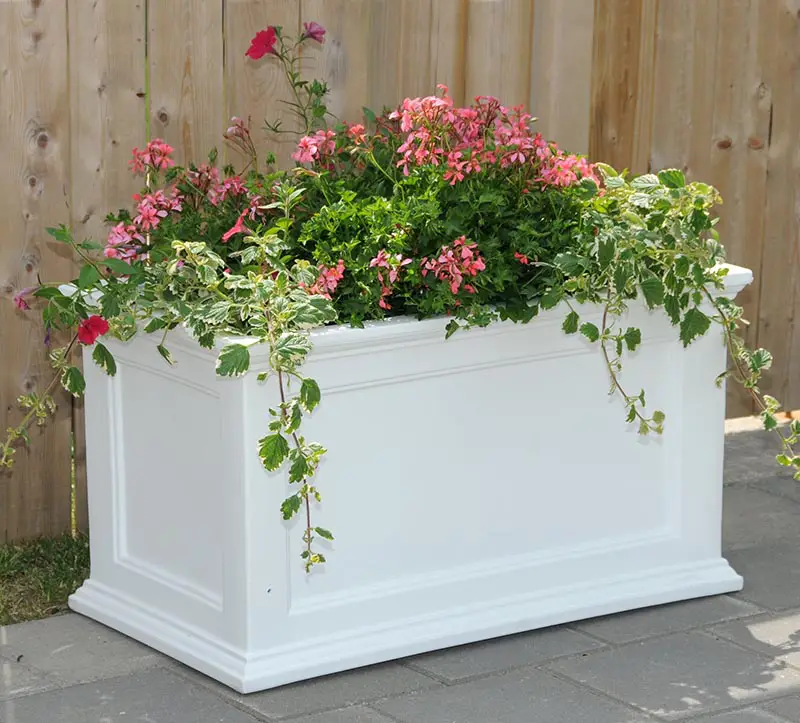 White plastic planter flower box
