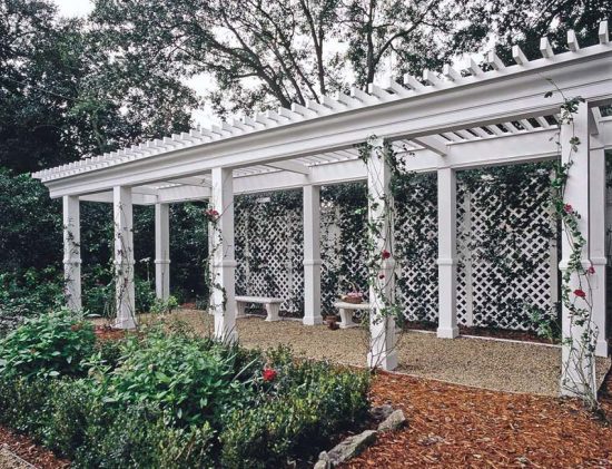 white lattice panels front of house