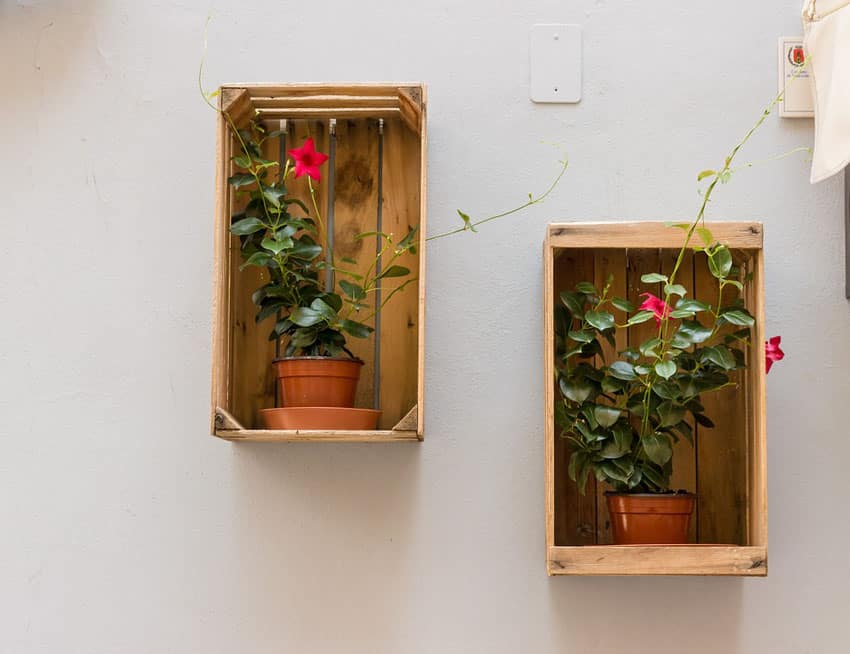 Wood crate hanging flower boxes