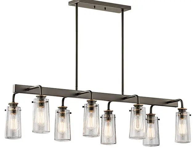 8 light linear chandelier with clear glass shades
