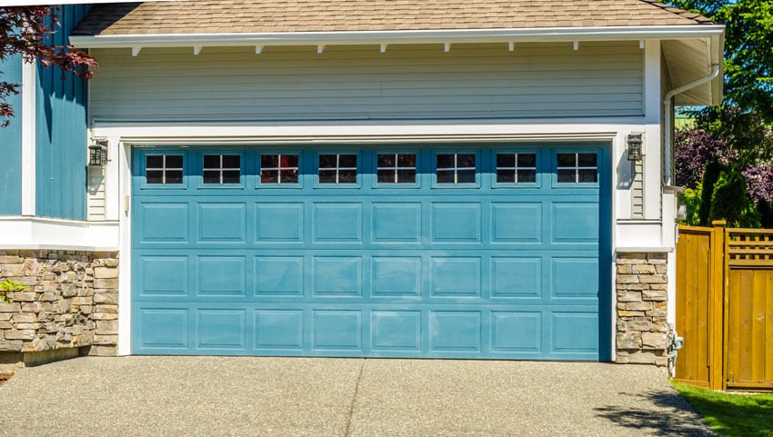 Blue raised panel door with window inserts