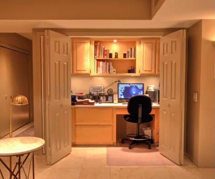 Closet home office with bi fold doors