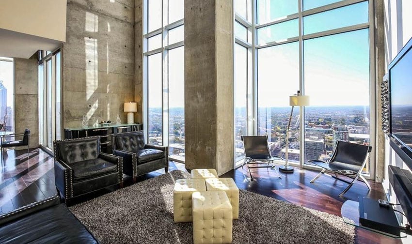 Contemporary living room with leather armchairs