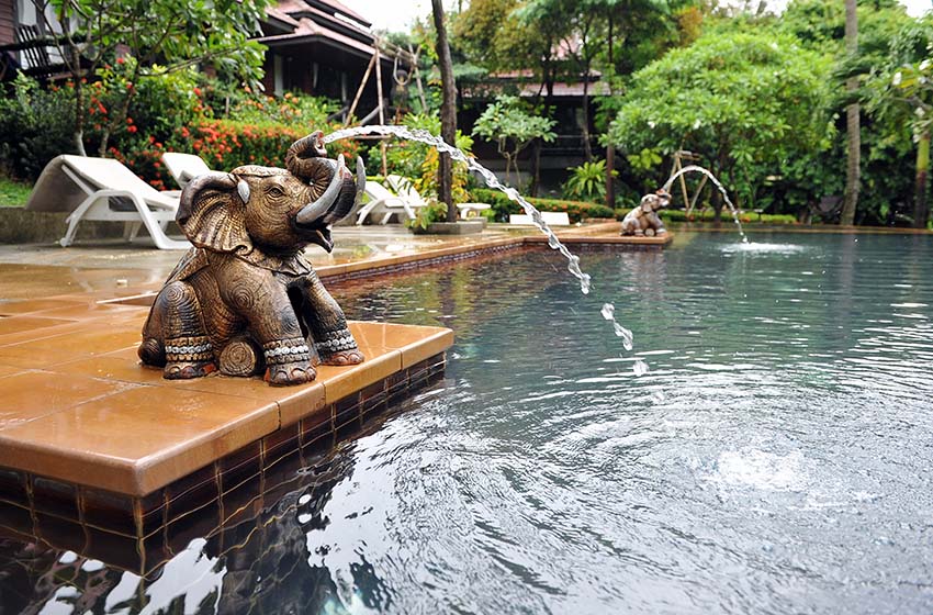 Pool with decorative elephant feature