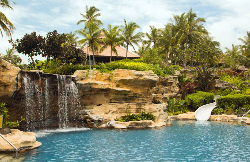 Exotic pool with large waterfall