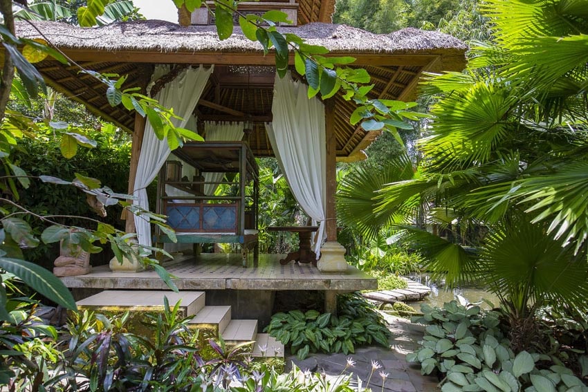 Jungle pavilion with curtains