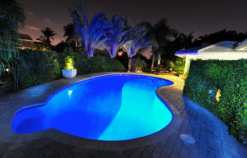 pool design at night with lights