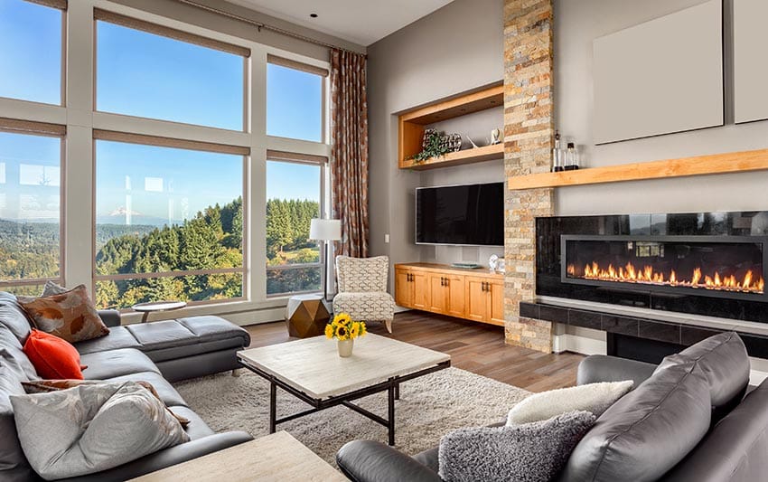 Living room with corner tv media center layout