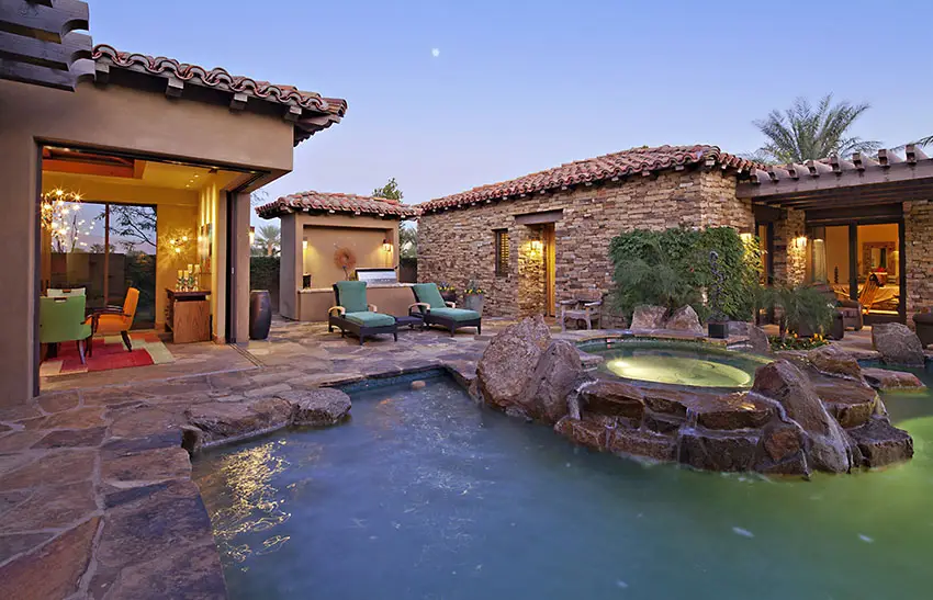 Luxury home with lagoon swimming pool and rock hot tub