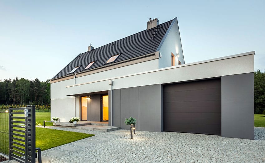Metal shingle roof on modern house