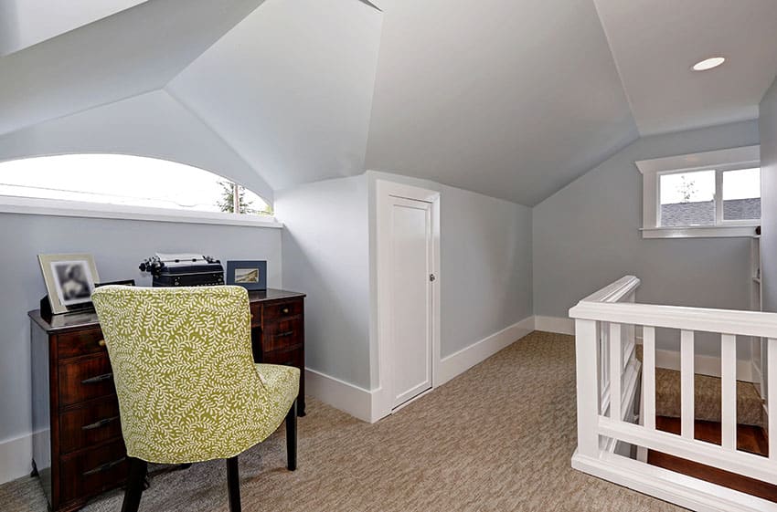 Small attic office with gray paint