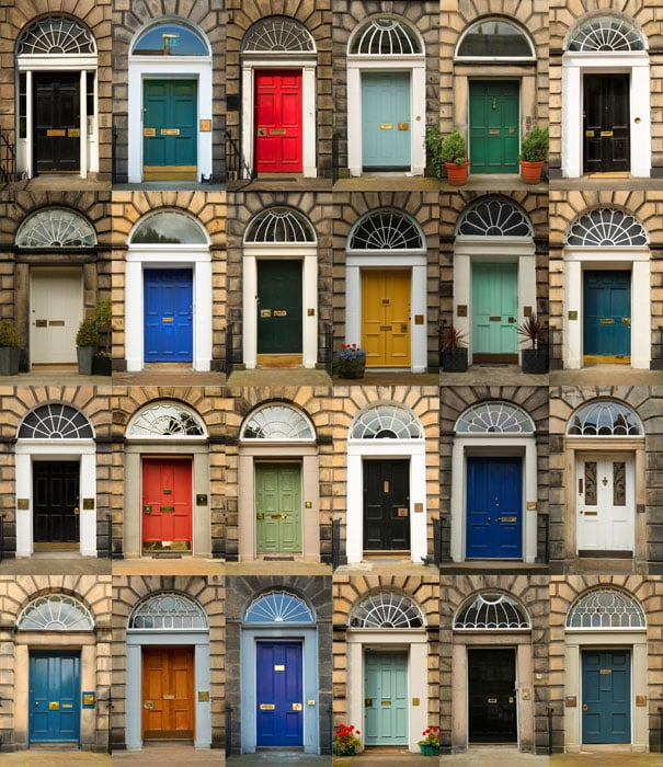 Different front door colors in row houses