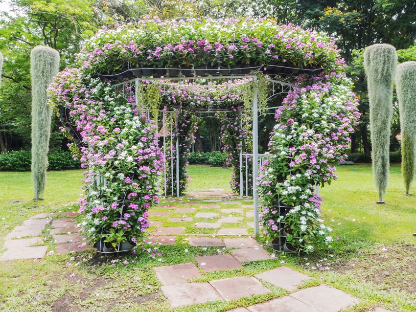 Garden flower arbors and stepping stones