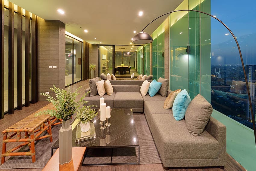 Japanese living room interior design in luxury apartment