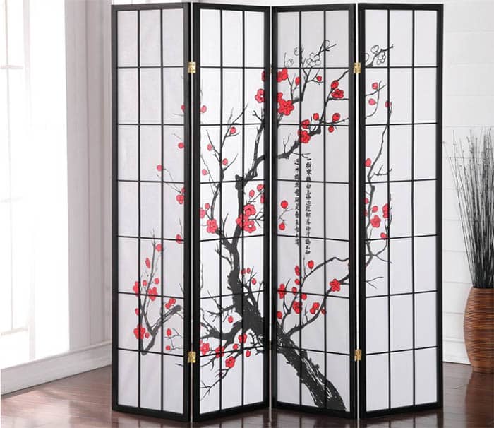 Japanese room divider with plum blossom design