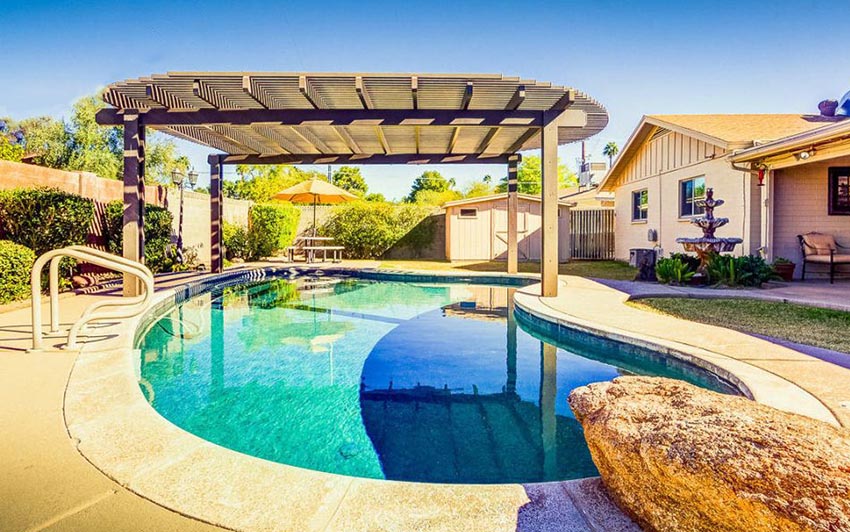 Modern pool pergola with rounded top