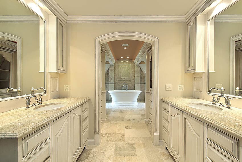 Bathroom with limestone floor tile
