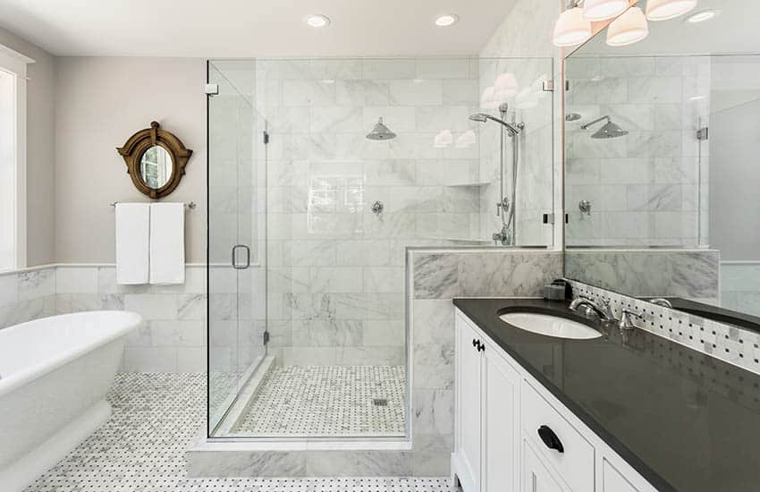 Bathroom with small marble tiles