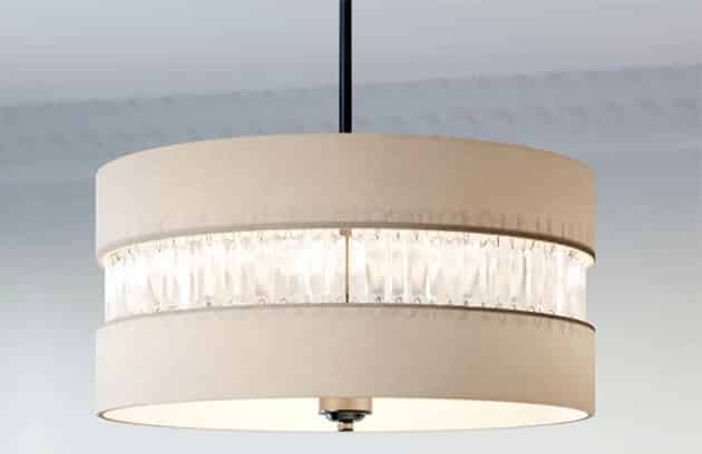 Contemporary drum pendant light with fabric and acrylic shade